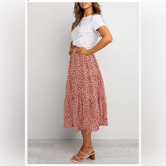 NWT MEROKEETY Women's Boho Leopard Print Skirt Pleated A-Line Swing Midi Skirts - Picture 5 of 10